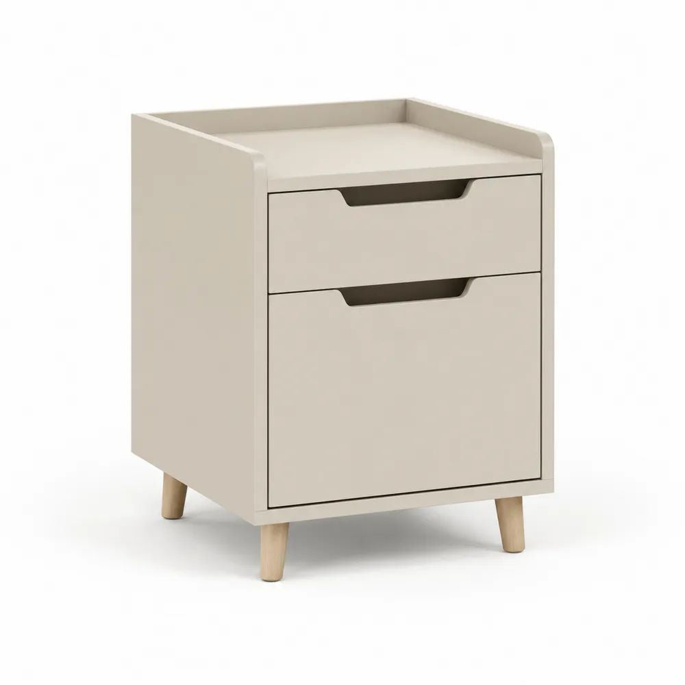 Table de chevet rectangulaire en bois à 2 tiroirs, beige et bois naturel, 40 × 35 × 60 cm
