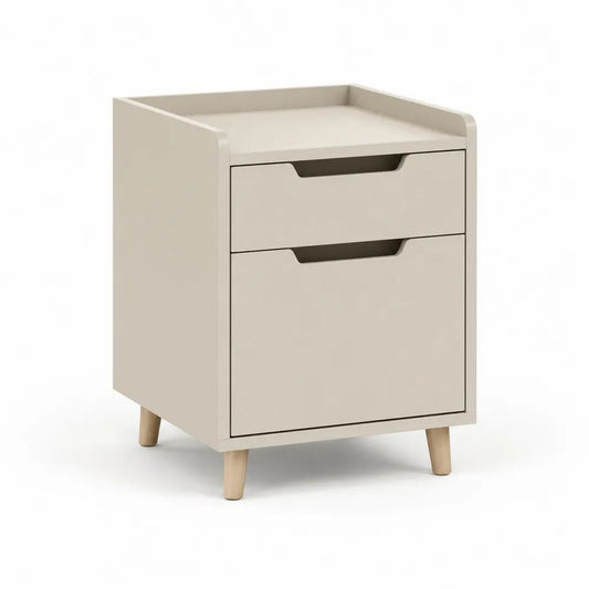 Table de chevet rectangulaire en bois à 2 tiroirs, beige et bois naturel, 40 × 35 × 60 cm