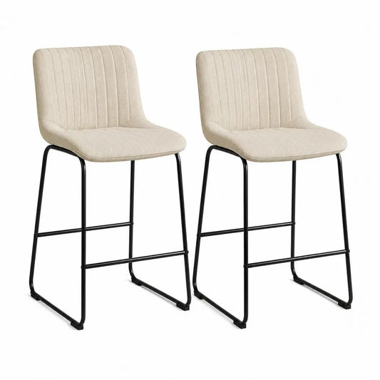 Lot de 2 tabourets de bar en polyester beige et acier noir, 48 × 52 × 96 cm