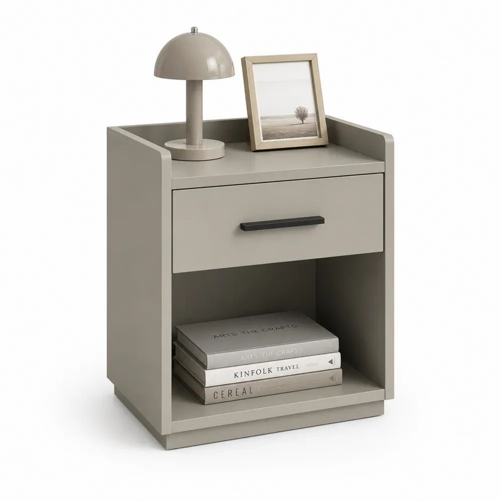 Table de chevet rectangulaire en bois avec 1 tiroir et niche ouverte, taupe et noire, 40 × 35 × 55 cm