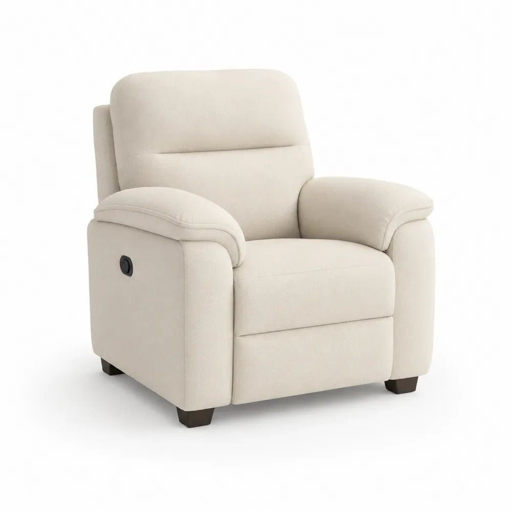 Fauteuil relax manuel 1 place rembourré à dossier haut en tissu beige crème, 91 × 92 × 100 cm