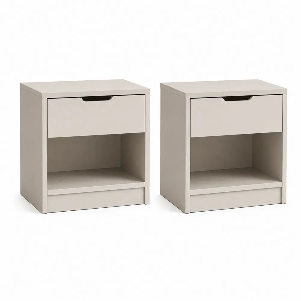 Lot de 2 tables de chevet en panneaux de particules mélaminés gris beige avec tiroir et niche, 40 × 35 × 50 cm