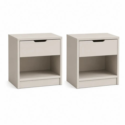 Lot de 2 tables de chevet en panneaux de particules mélaminés gris beige avec tiroir et niche, 40 × 35 × 50 cm