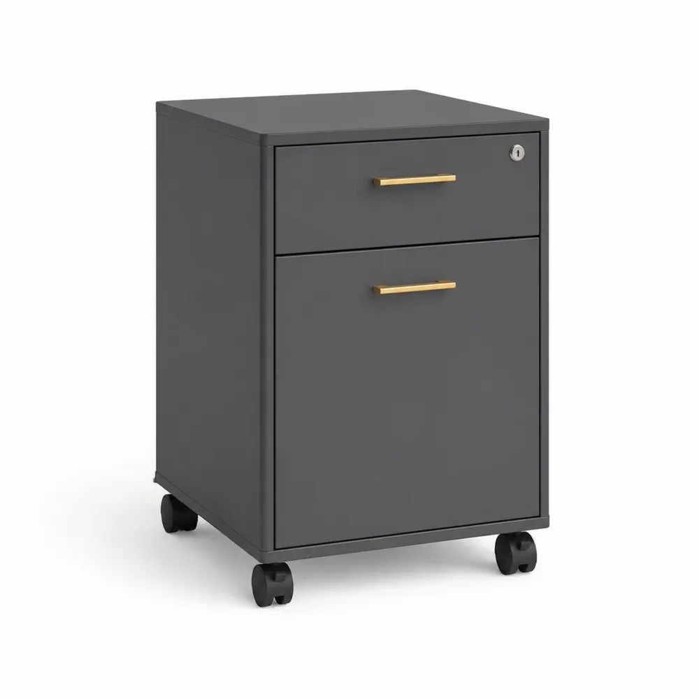 Caisson de bureau mobile verrouillable à 2 tiroirs en acier gris anthracite, 40 × 45 × 65 cm